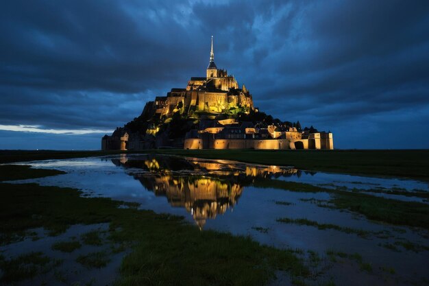 Foto mont saintmichel en el crepúsculo