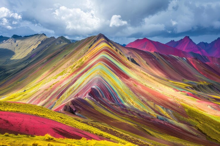 Foto montaa de siete colores ou montanha arco-íris em vinicunca região de cusco peru uma natureza de tirar o fôlego