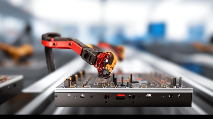 Foto montador de chips de automatización de ia generativa que trabaja con un robot