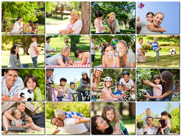 Montage von jungen Erwachsenen, die Spaß mit ihren Kindern haben