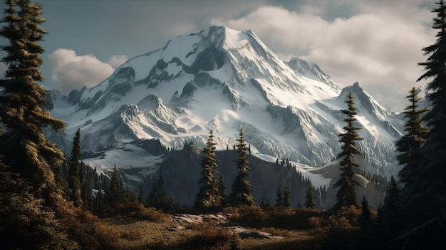 Una montaña con un bosque al fondo