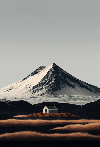 Una montaña con una casa en medio