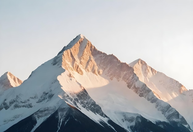 Foto una montaña con una cima blanca y naranja y un cielo azul en el fondo