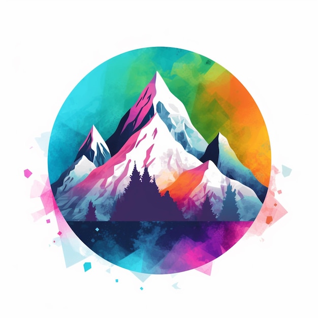Una montaña de colores brillantes con un círculo de arco iris en el fondo ai generativo