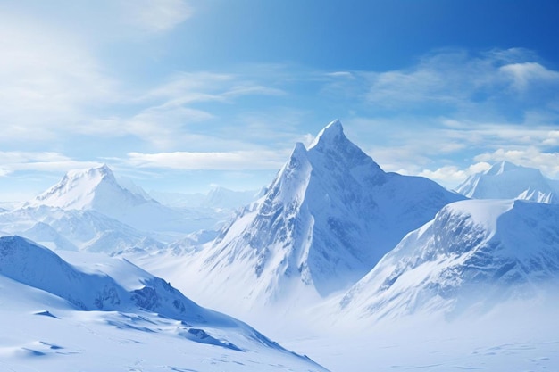 Montaña cubierta de nieve con un fondo de cielo azul