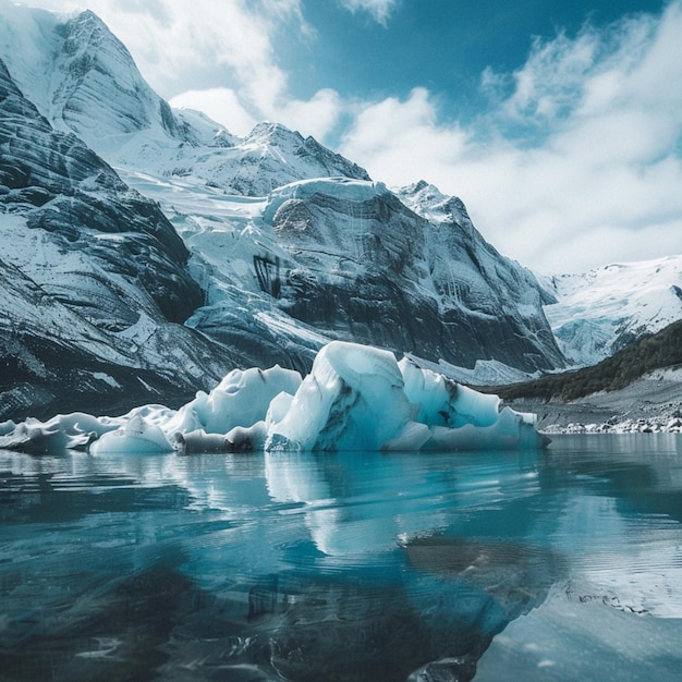 Foto una montaña cubierta de nieve con la palabra hielo en ella