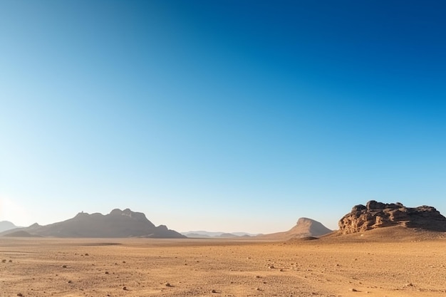 una montaña del desierto con un cielo despejado y un sol brillante