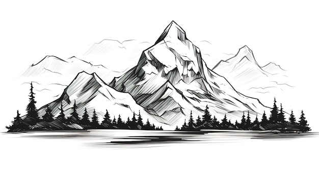 Montaña dibujada a mano en estilo boceto aislado sobre fondo blanco Ilustración vectorial