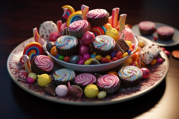 una montaña de dulces en un plato