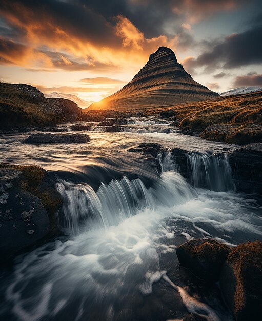 una montaña está iluminada por el sol poniente