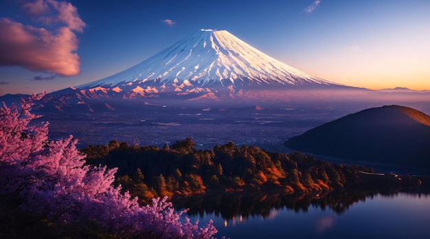 Foto la montaña fuji y las flores de cerezo en primavera