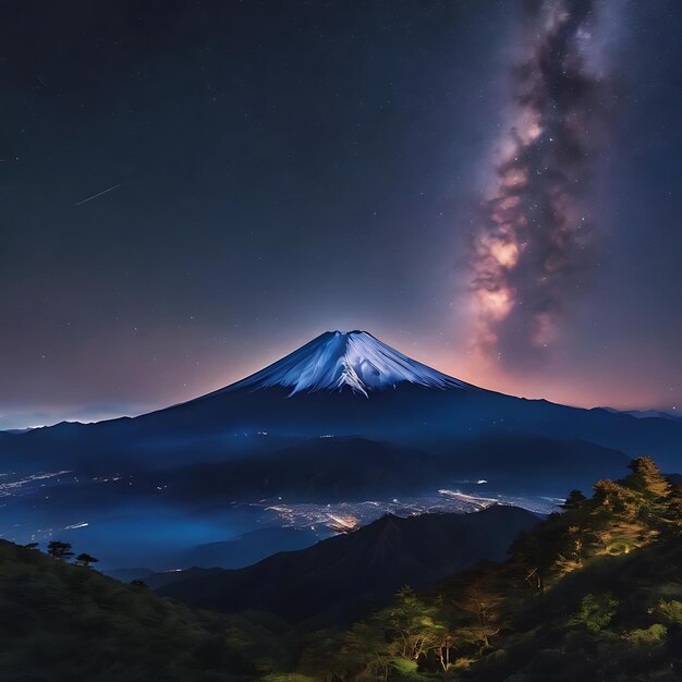 La montaña Fuji con la Vía Láctea por la noche