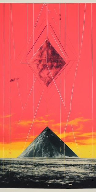 Foto la montaña geométrica roja una fusión de collage apocalíptico y realismo de neón