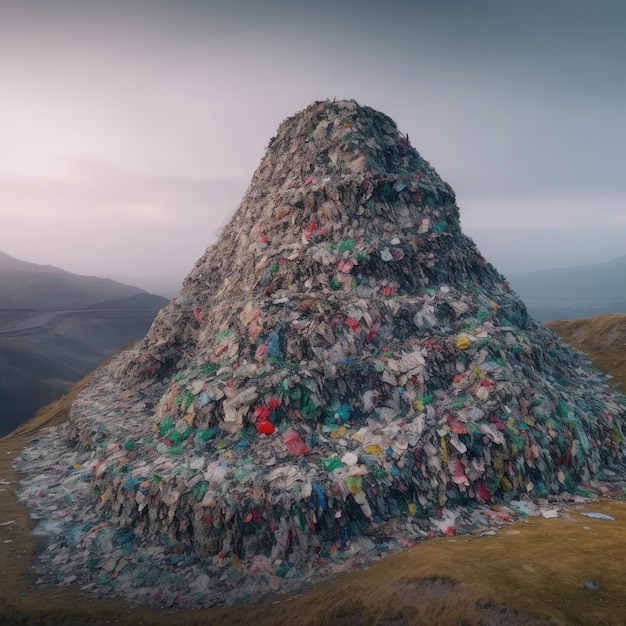 Una montaña con una gran pila de basura encima.