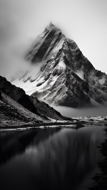 una montaña con un lago frente a ella