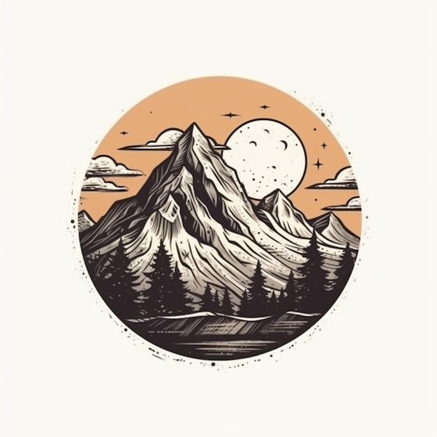 Foto una montaña con una luna llena y nubes en el fondo generativo ai