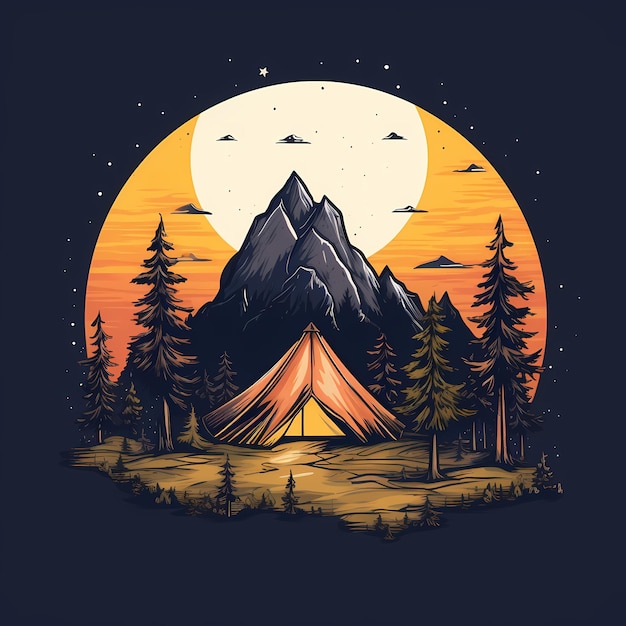 Una montaña con una luna y una montaña al fondo.