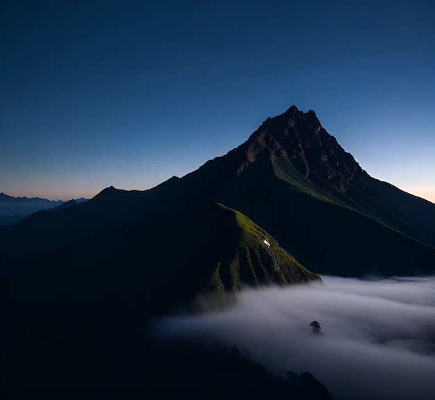 Una montaña con una montaña al fondo.