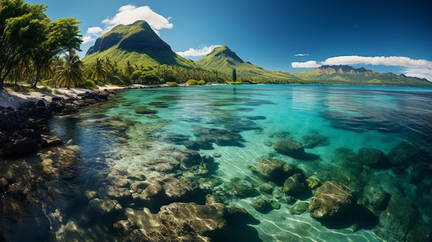 Foto la montaña le morne en mauricio, áfrica, vista desde arriba