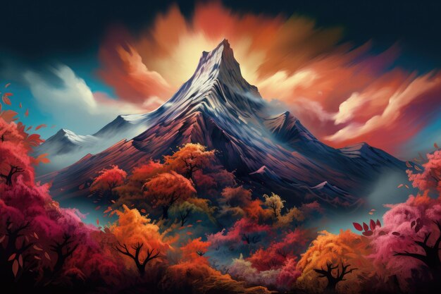 Montaña natural de Japón con hojas de otoño y paisajes paisajísticos en primavera Ai generativo