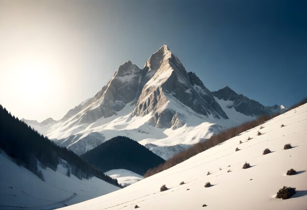 Foto una montaña con nieve y un cielo azul con algunas nubes