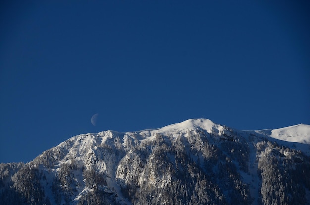 montaña con nieve y luna