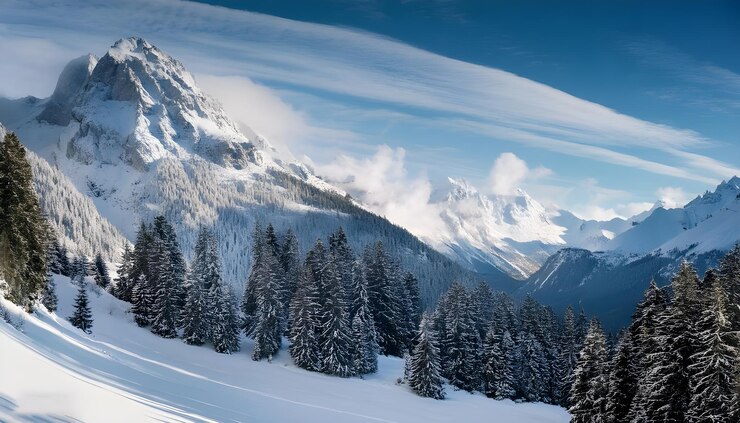una montaña con nieve y una montaña en el fondo
