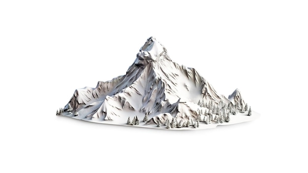 Una montaña con nieve se muestra en un fondo blanco.