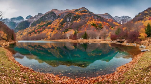 Montaña de otoño con lago