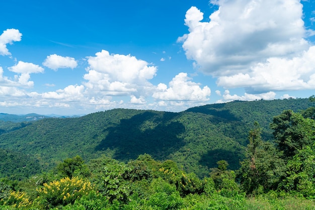 Montaña del paisaje de Khao Yai y punto de vista del cielo azul en Tailandia