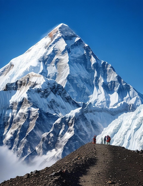 Foto una montaña con una persona de pie en la cima