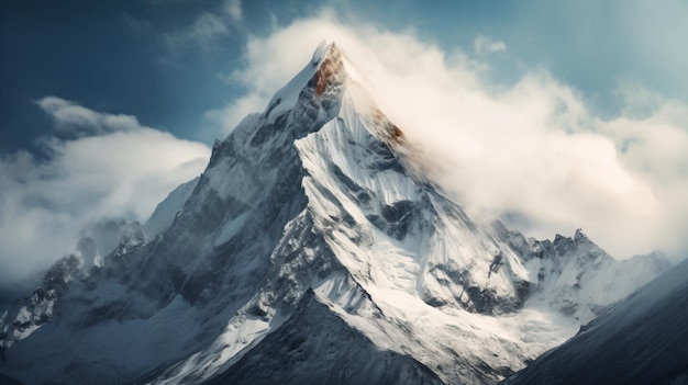 una montaña con un pico muy alto en las nubes