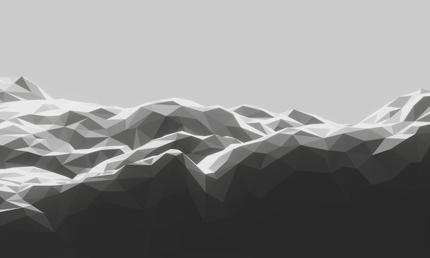 Montaña de piedra de polígono bajo en 3D en blanco y negro