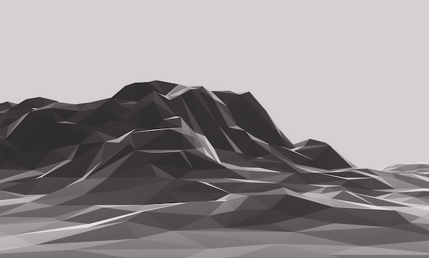 Montaña de polígono bajo en blanco y negro 3D Terreno negro