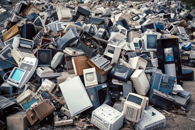 Montaña de productos electrónicos obsoletos El impacto de los dispositivos desechados en nuestro planeta