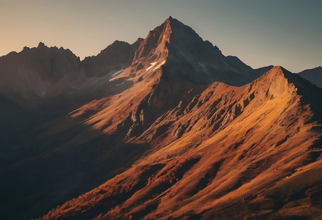 una montaña con una puesta de sol en la cima