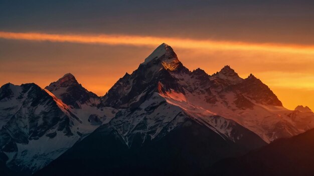 una montaña con una puesta de sol en el fondo