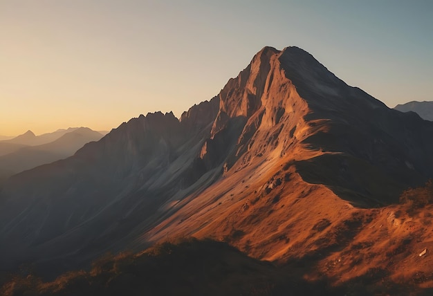 una montaña con una puesta de sol en el fondo