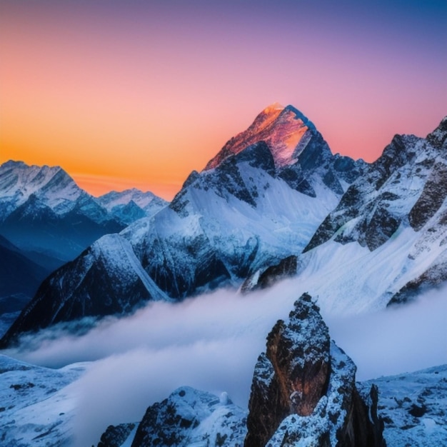 una montaña con una puesta de sol en el fondo