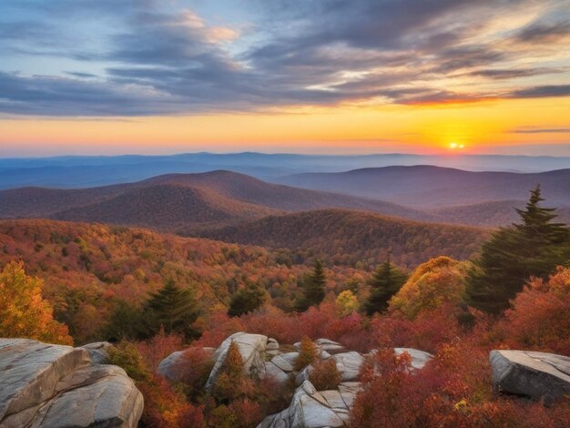 Foto una montaña con una puesta de sol en el fondo