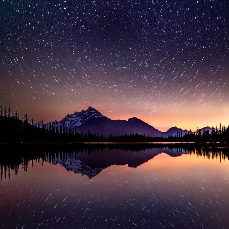 una montaña se refleja en un lago con una montaña en el fondo