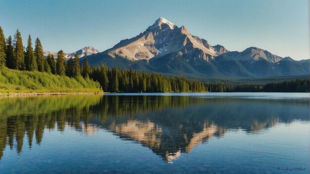 La montaña reflejada en un lago cristalino