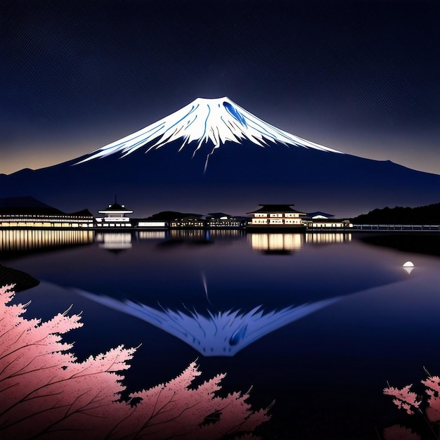 Foto una montaña reflejada en un lago con un reflejo de una montaña en el fondo.