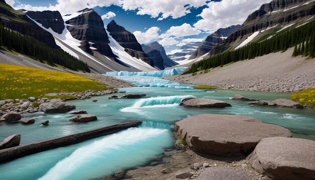 Foto una montaña con un río corriendo a través de ella