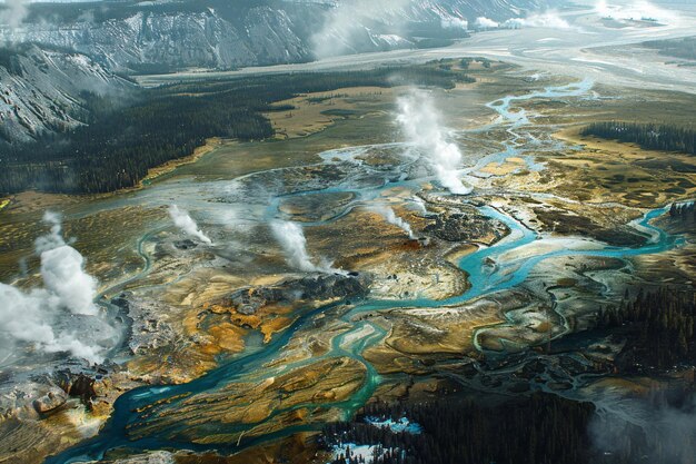 Foto una montaña con un río que fluye a través de ella