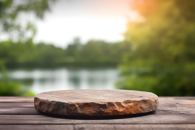 Una montaña rusa redonda sobre una mesa de madera con un fondo borroso.