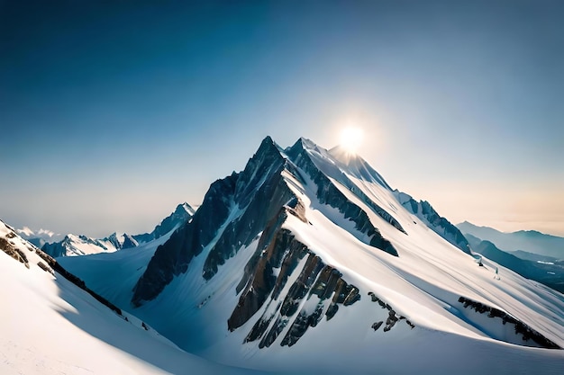 Una montaña con el sol brillando a través de las nubes.