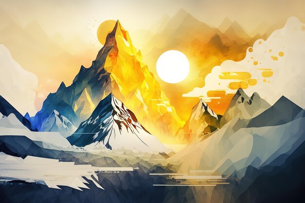 Montaña y sol Fondo de arte abstractoHermosa impresión para su decoración y diseño Generativo ai