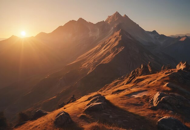 una montaña con el sol poniéndose detrás de ella