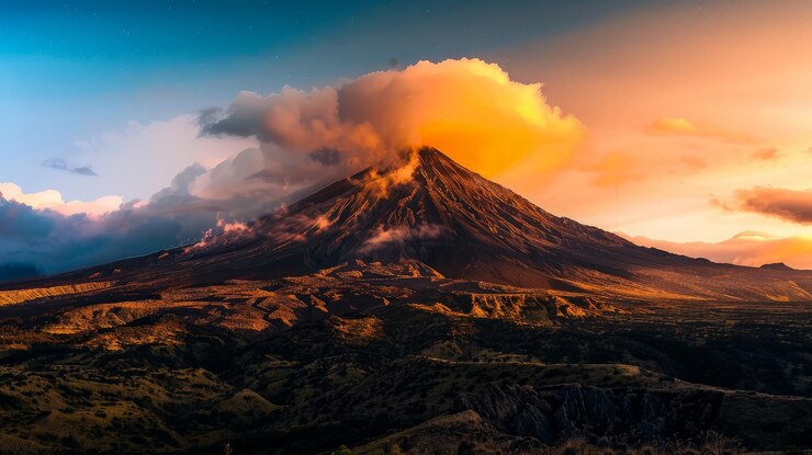 Montaña volcánica al atardecer